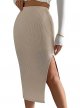 Women's High Waist Slit Hem Rib Knit Midi Bodycon Skirt