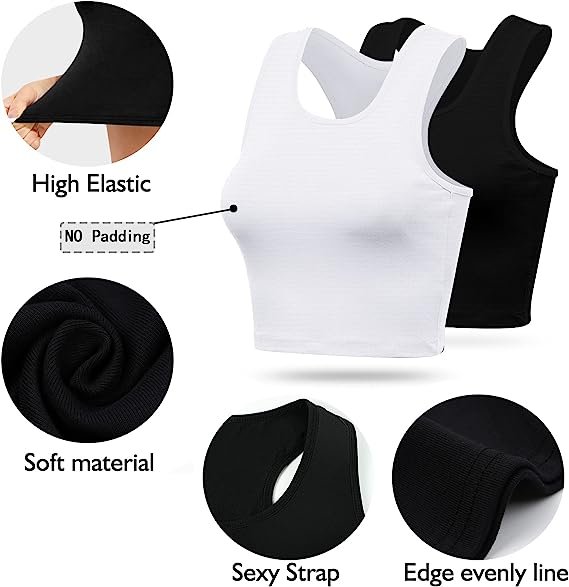 2pcs Women's Sports Tank Tops Crop Tops Black White Racerback Tank Tops