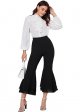 Women's Elastic Waist Layered Ruffle Flare Bell Cropped Pant