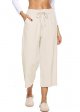 Ladies Linen Pants High Waist Wide Leg Drawstring Loose Trousers