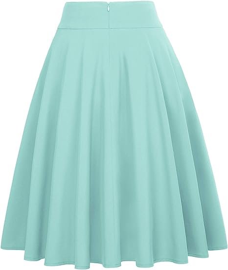 Women's High Waist A-Line Pockets Skirt Skater Flared Midi Skirt