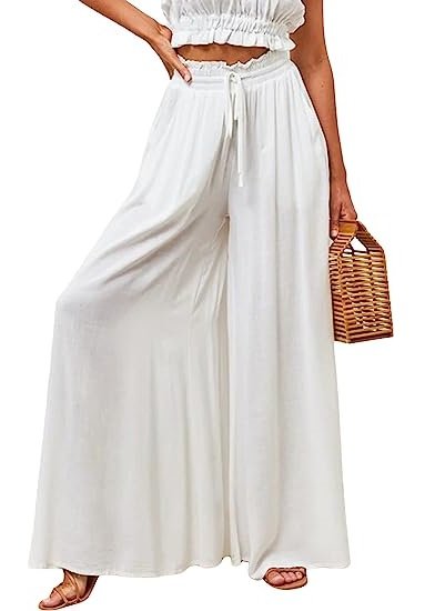 Womens Flowy Palazzo Pants High Waist Wide Leg Summer Beach Pants
