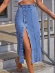 Women's Casual High Waisted Solid Button Up Denim Jean Skirt