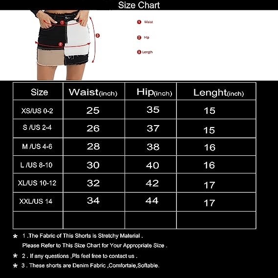 Womens Fashion Mid-Rise Color Blocking Patchwork Ripped Stretch Denim Skirts