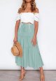 Women's Elastic High Waist A-Line Pleated Beach Maxi Dress With Pockets