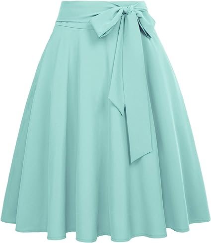 Women's High Waist A-Line Pockets Skirt Skater Flared Midi Skirt
