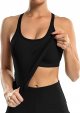 Women's Ribbed Workout Tank Top with Built-in Bra Tight Crew Neck Track Top